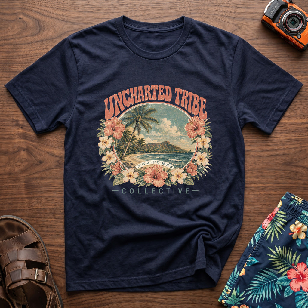 Vintage Uncharted Tribe Collective T-Shirt in Navy, front view.