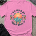Powered by Ocean Energy T-Shirt in Azalea, front view.