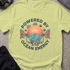 Powered by Ocean Energy T-Shirt in Pistachio, front view.