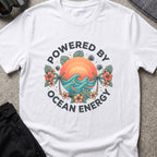 Powered by Ocean Energy T-Shirt in White, front view.