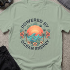 Powered by Ocean Energy T-Shirt in Sage, front view.