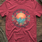 Powered by Ocean Energy T-Shirt in Heather Cardinal, front view.