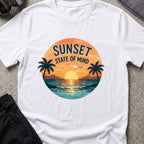 Sunset State of Mind T-Shirt in White, front view.