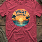 Sunset State of Mind T-Shirt in Heather Cardinal, front view.