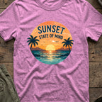Sunset State of Mind T-Shirt in Heather Radiant Orchid, front view.