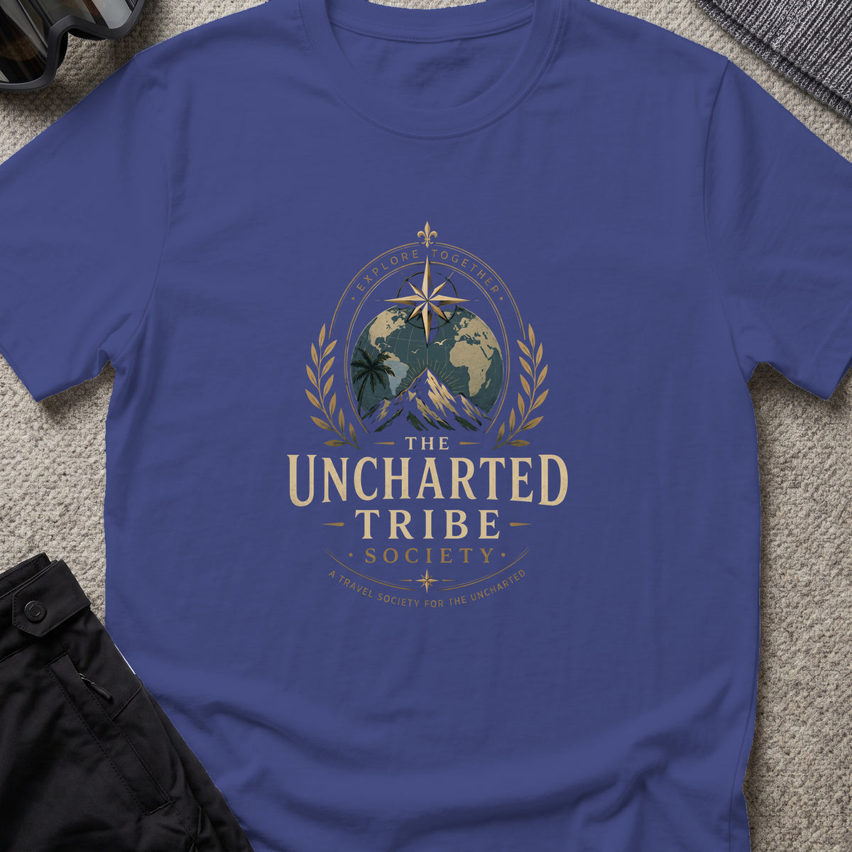 Travel Society T-Shirt in Metro Blue, front view.
