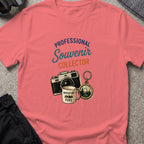 Professional Souvenir Collector T-Shirt in Coral Silk, front view.