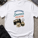 Professional Souvenir Collector T-Shirt in White, front view.
