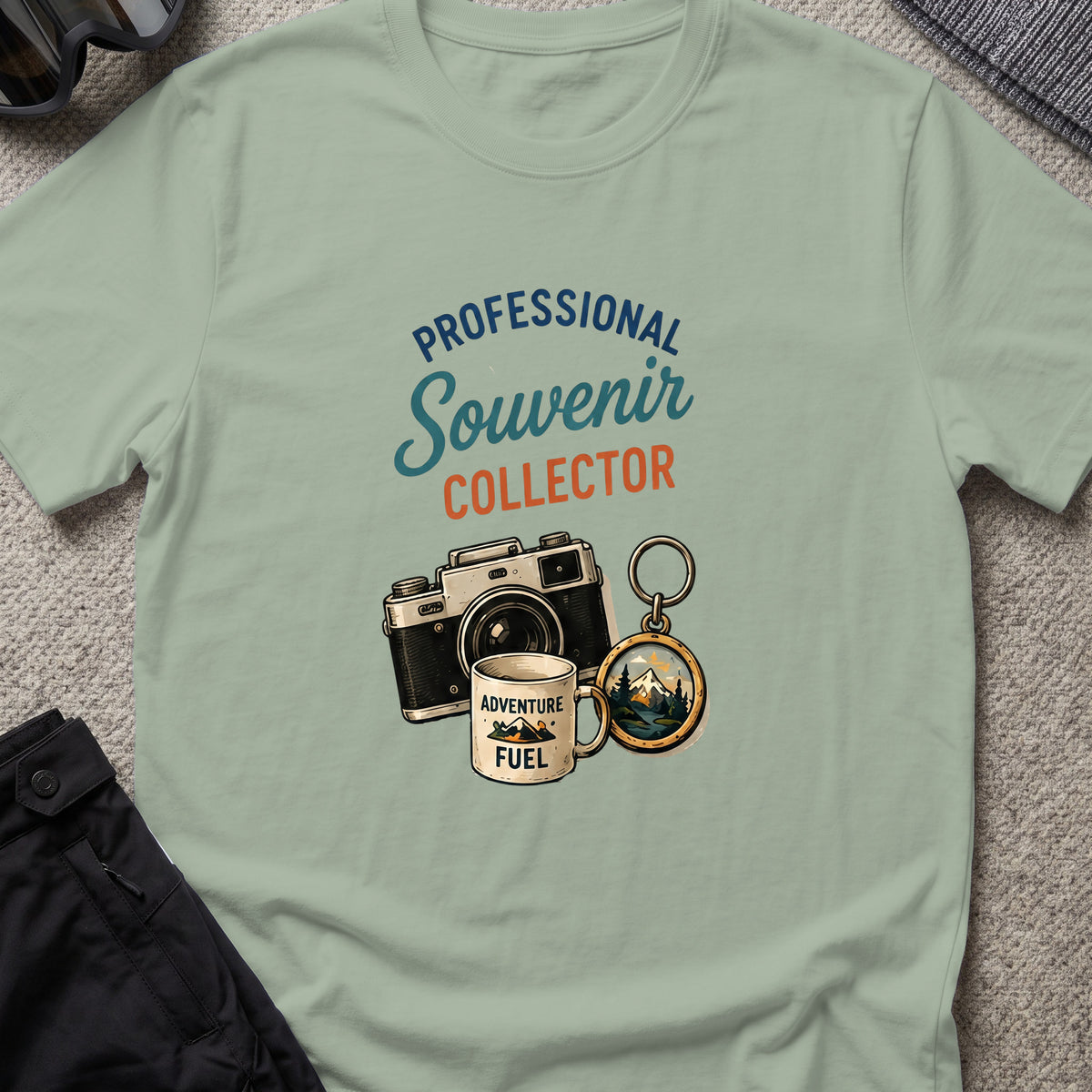 Professional Souvenir Collector T-Shirt in Sage, front view.