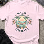 Palm Therapy T-Shirt in Light Pink, front view.