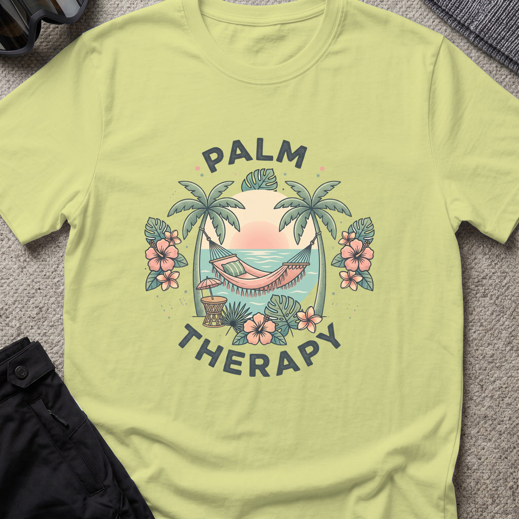 Palm Therapy T-Shirt in Pistachio, front view.