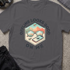 Offline Looks Good on Me T-Shirt in Charcoal, front view.
