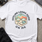 Offline Looks Good on Me T-Shirt in White, front view.
