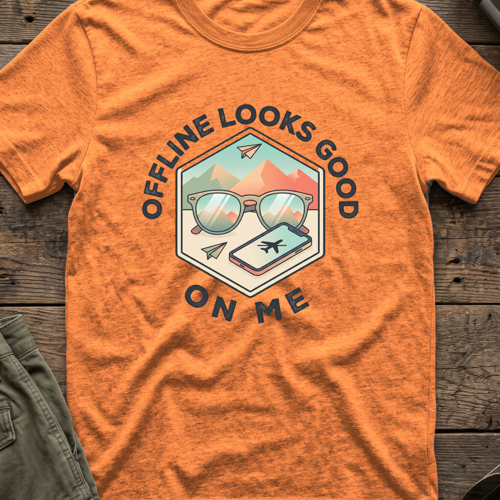 Offline Looks Good on Me T-Shirt in Heather Orange, front view.
