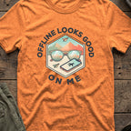Offline Looks Good on Me T-Shirt in Heather Orange, front view.