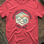 Offline Looks Good on Me T-Shirt in Heather Red, front view.