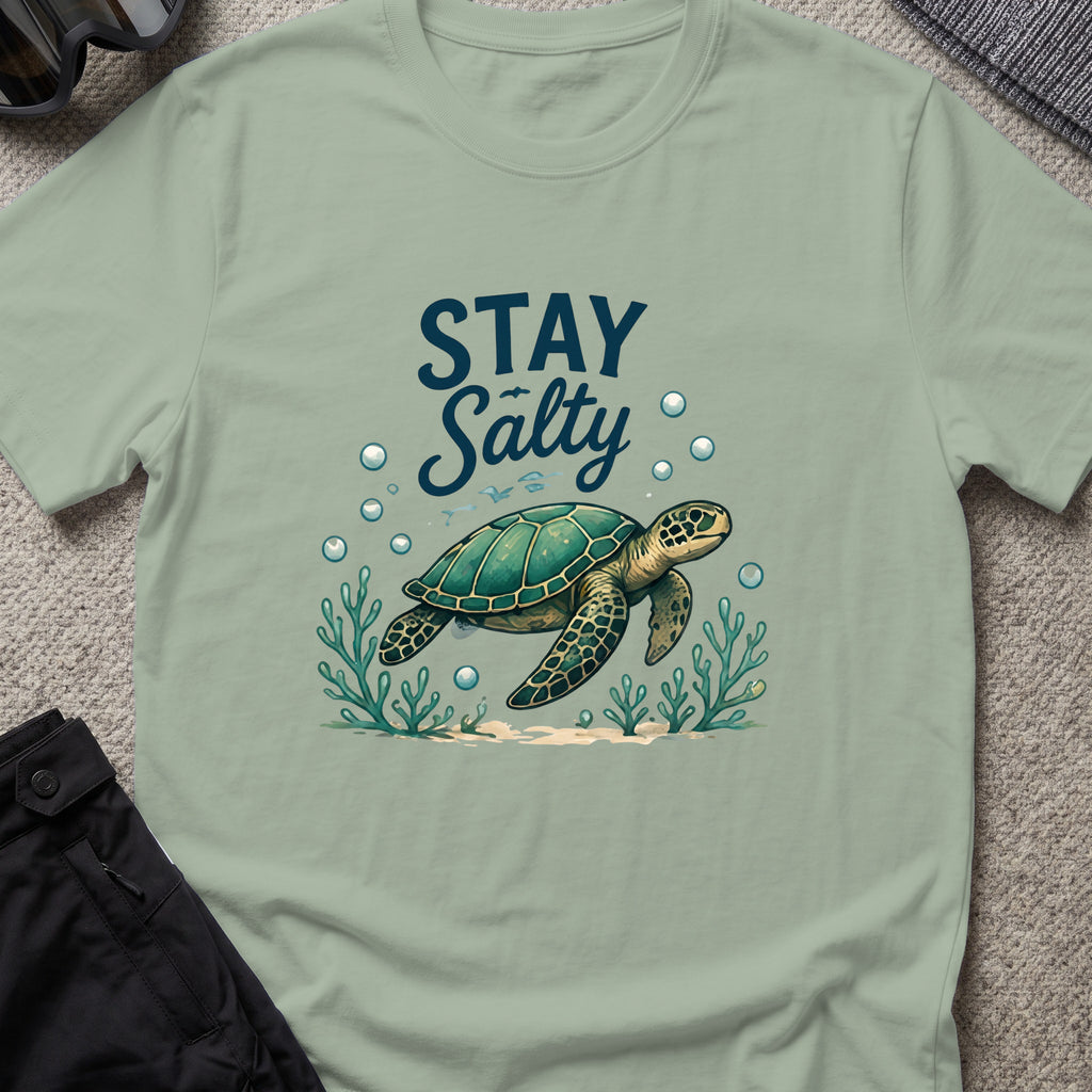 Stay Salty T-Shirt in Sage, front view.