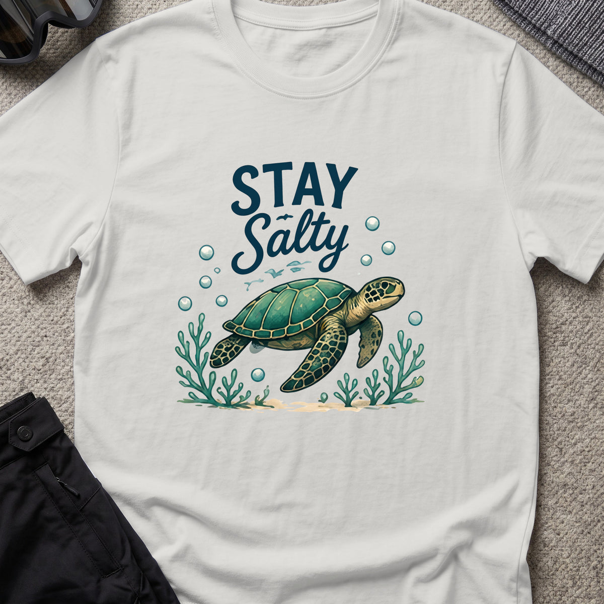 Stay Salty T-Shirt in Ice Grey, front view.
