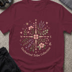 Uncharted Floral Compass T-Shirt in Maroon, front view.