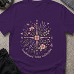 Uncharted Floral Compass T-Shirt in Purple, front view.