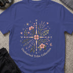 Uncharted Floral Compass T-Shirt in Metro Blue, front view.