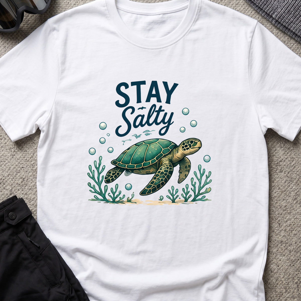 Stay Salty T-Shirt in White, front view.