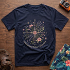 Uncharted Floral Compass T-Shirt in Navy, front view.