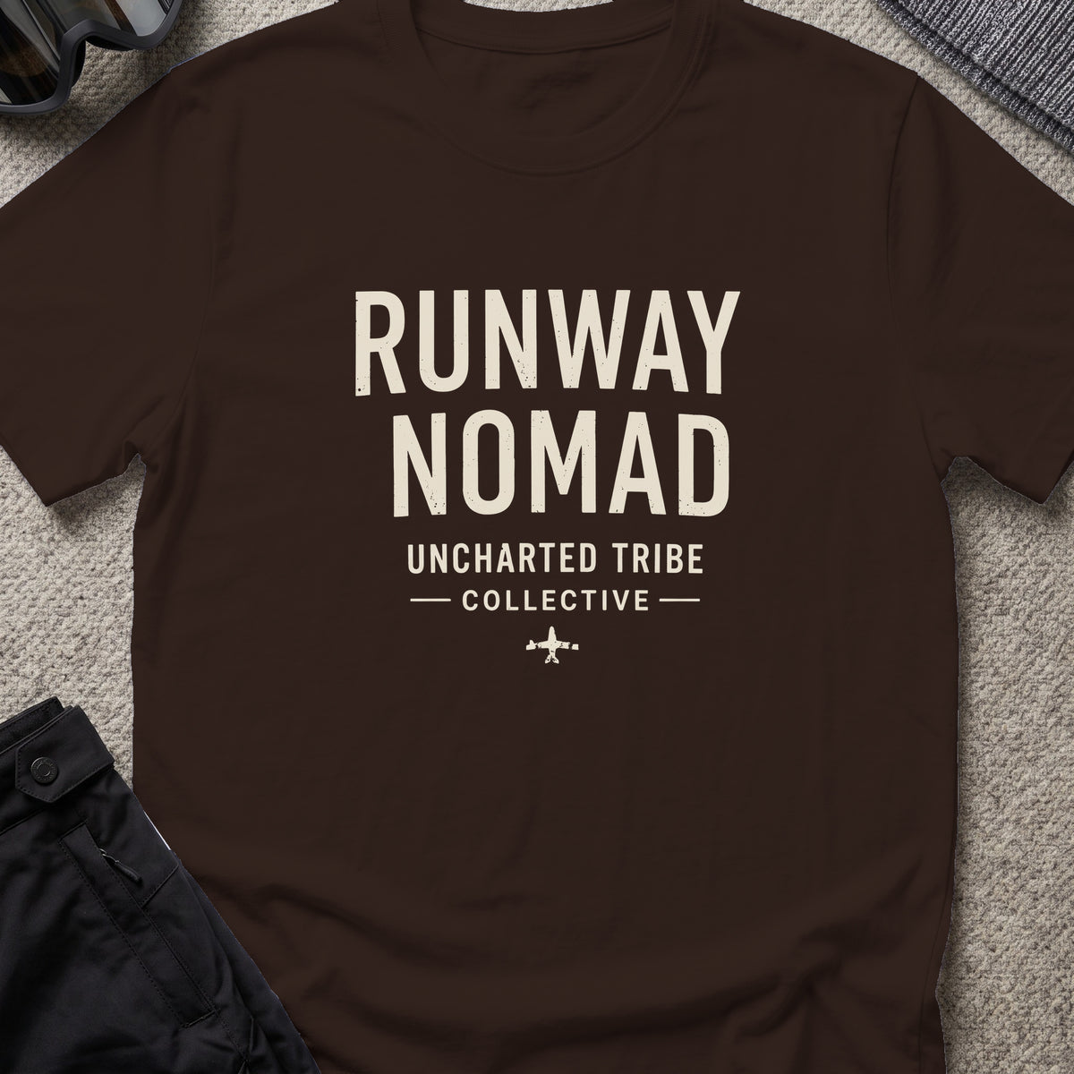 Runway Nomad T-Shirt in Dark Chocolate, front view.