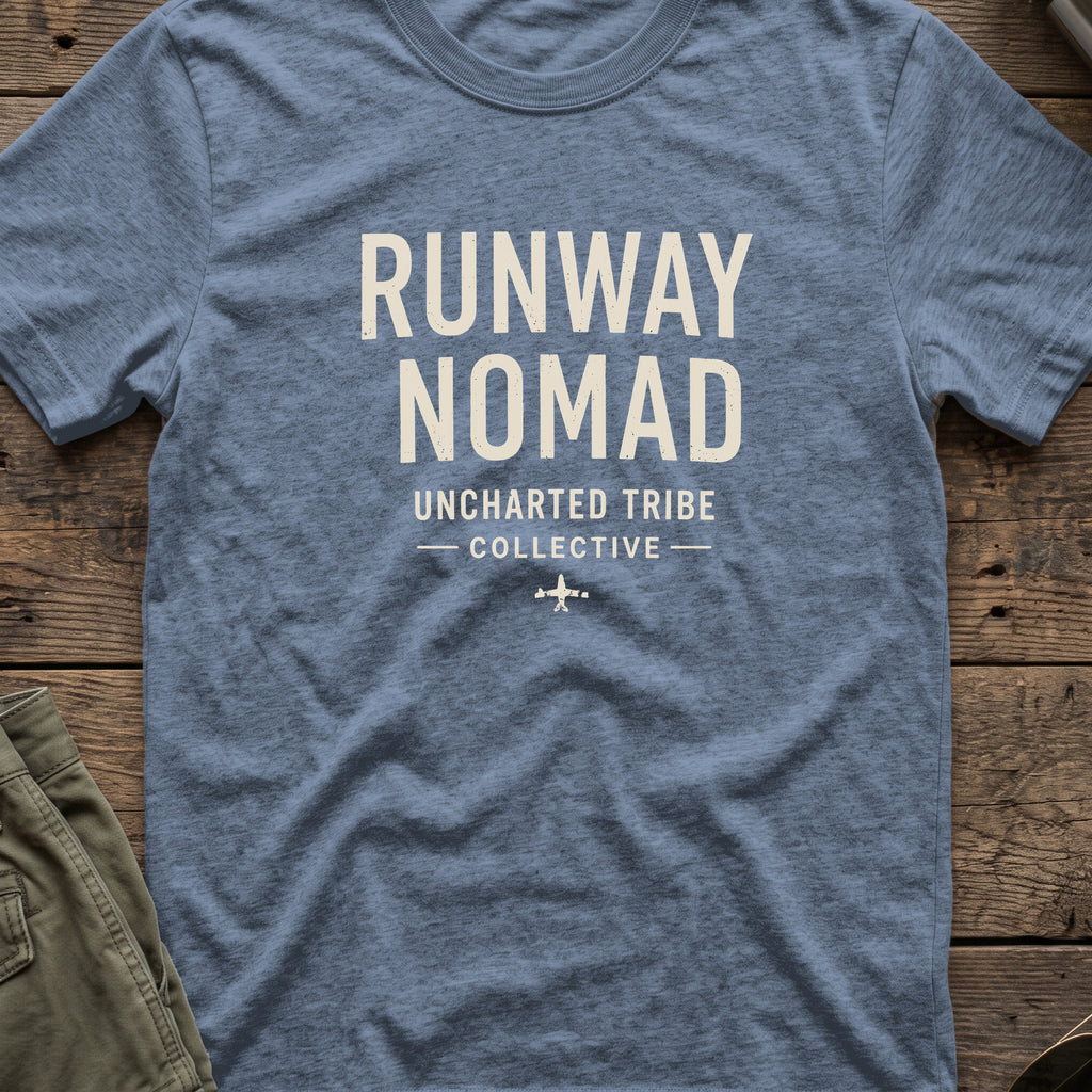 Runway Nomad T-Shirt in Heather Indigo, front view.