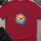 Catching Flights not Feelings T-Shirt in Cardinal Red, front view.