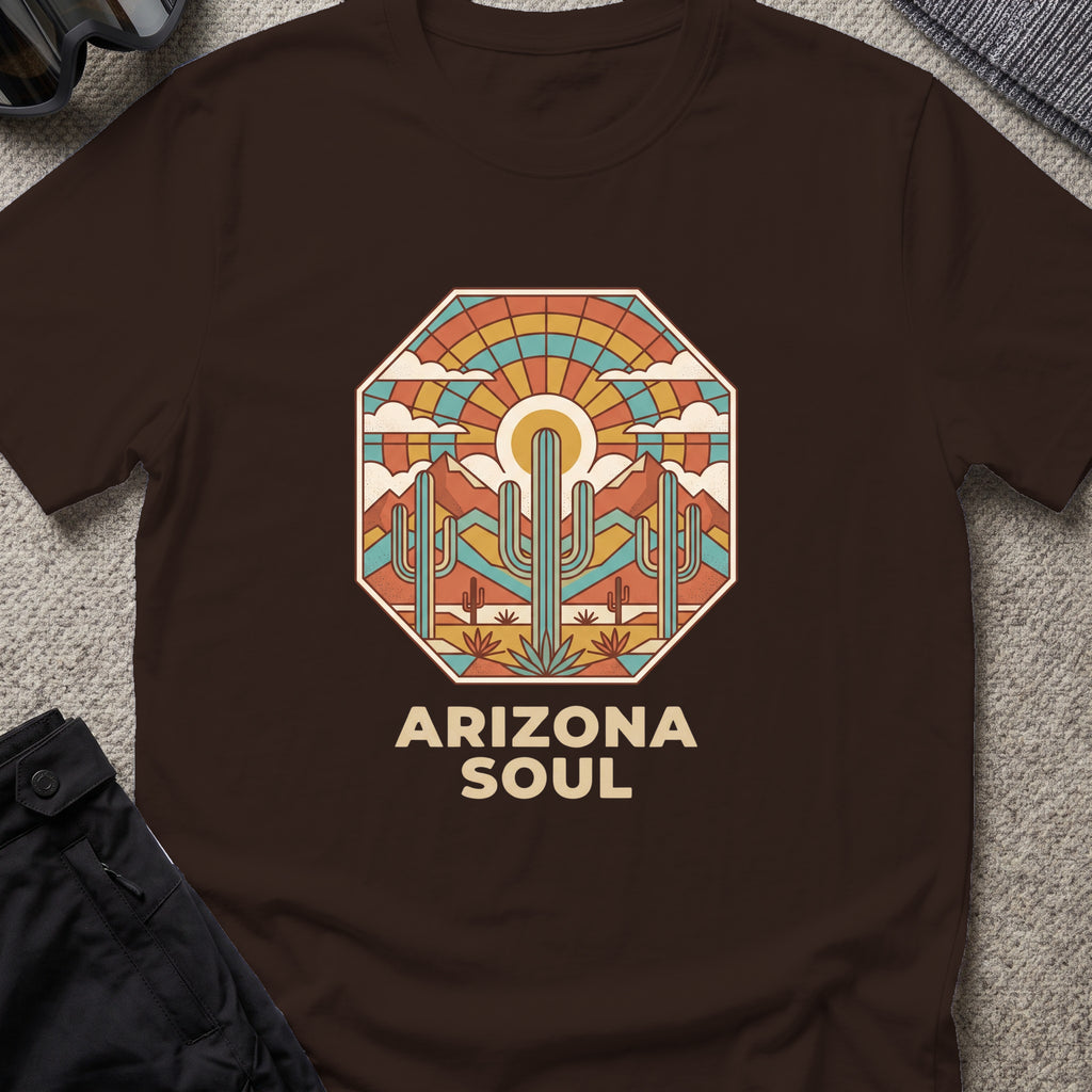 Arizona Soul T-Shirt in Dark Chocolate, front view.