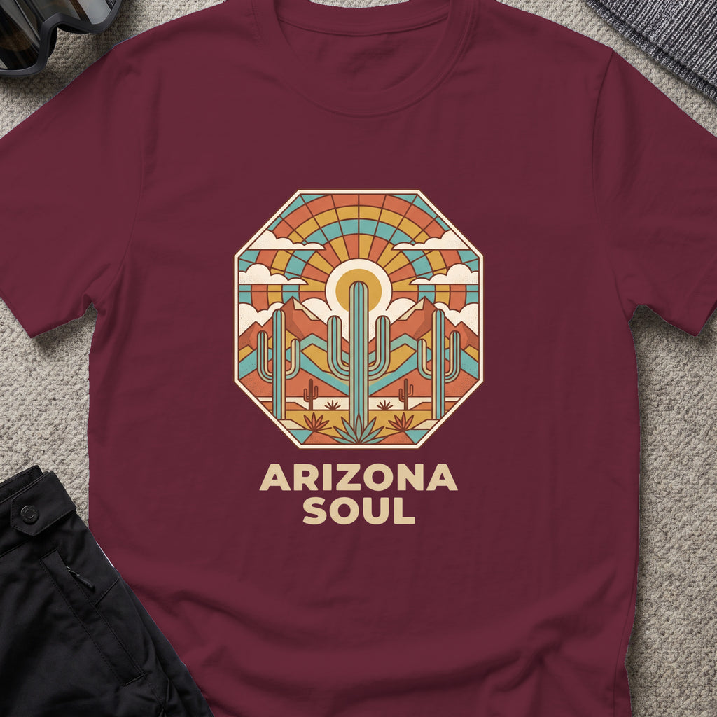 Arizona Soul T-Shirt in Maroon, front view.