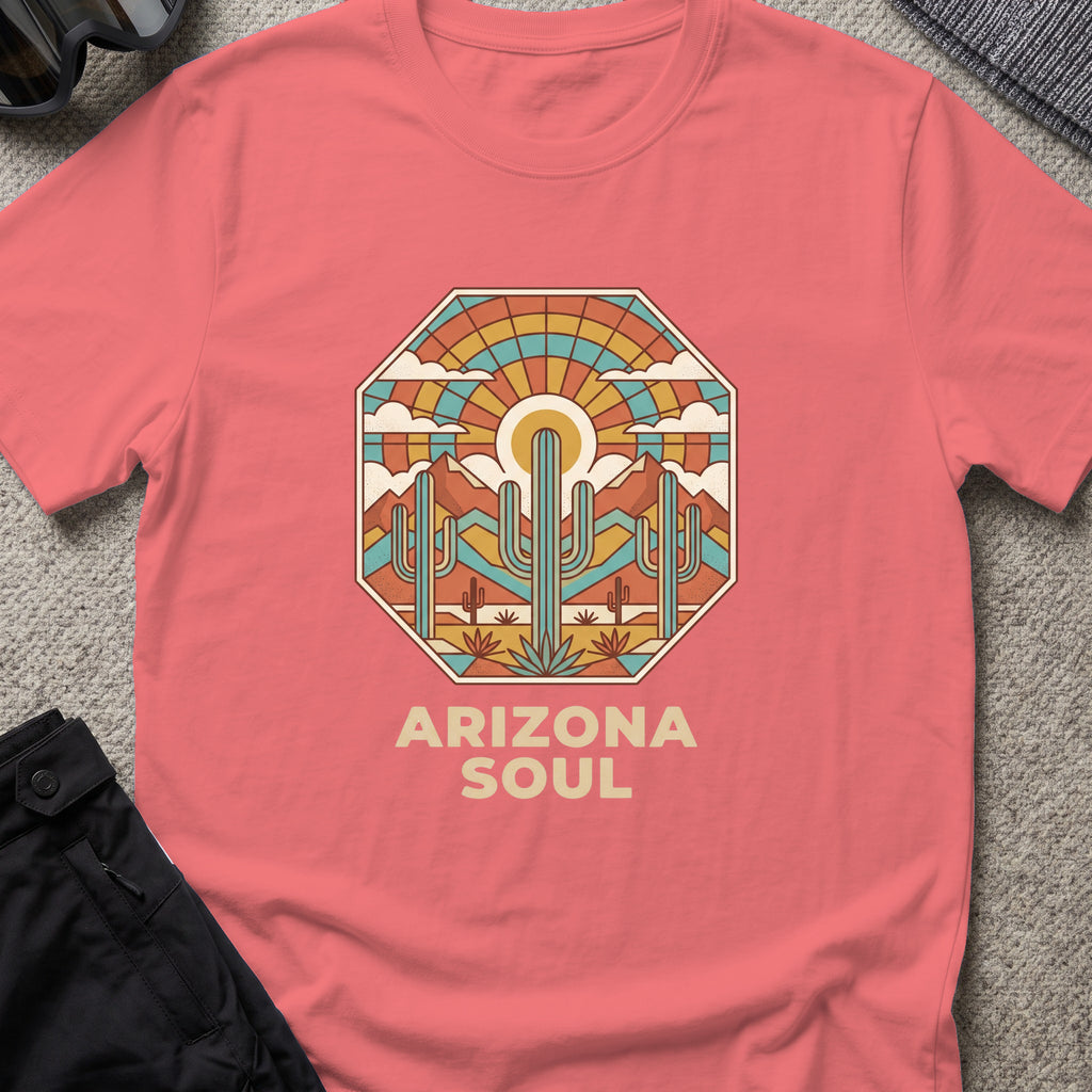 Arizona Soul T-Shirt in Coral Silk, front view.
