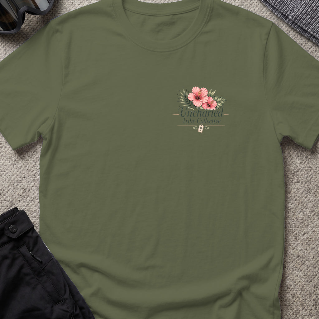 Packed the Island T-Shirt in Military Green, front view.