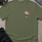 Packed the Island T-Shirt in Military Green, front view.