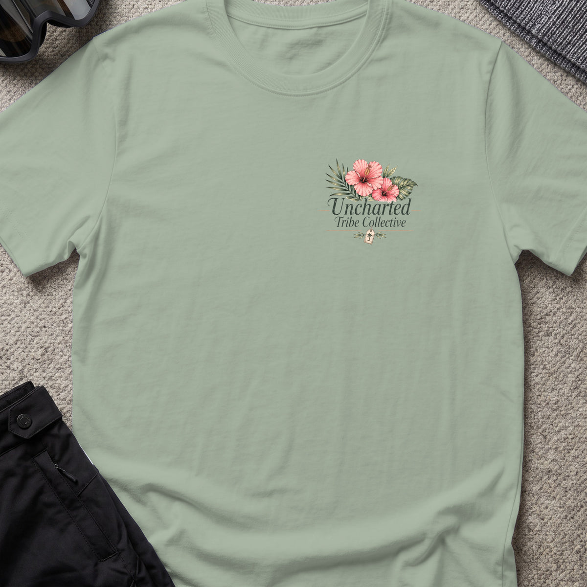 Packed the Island T-Shirt in Sage, front view.