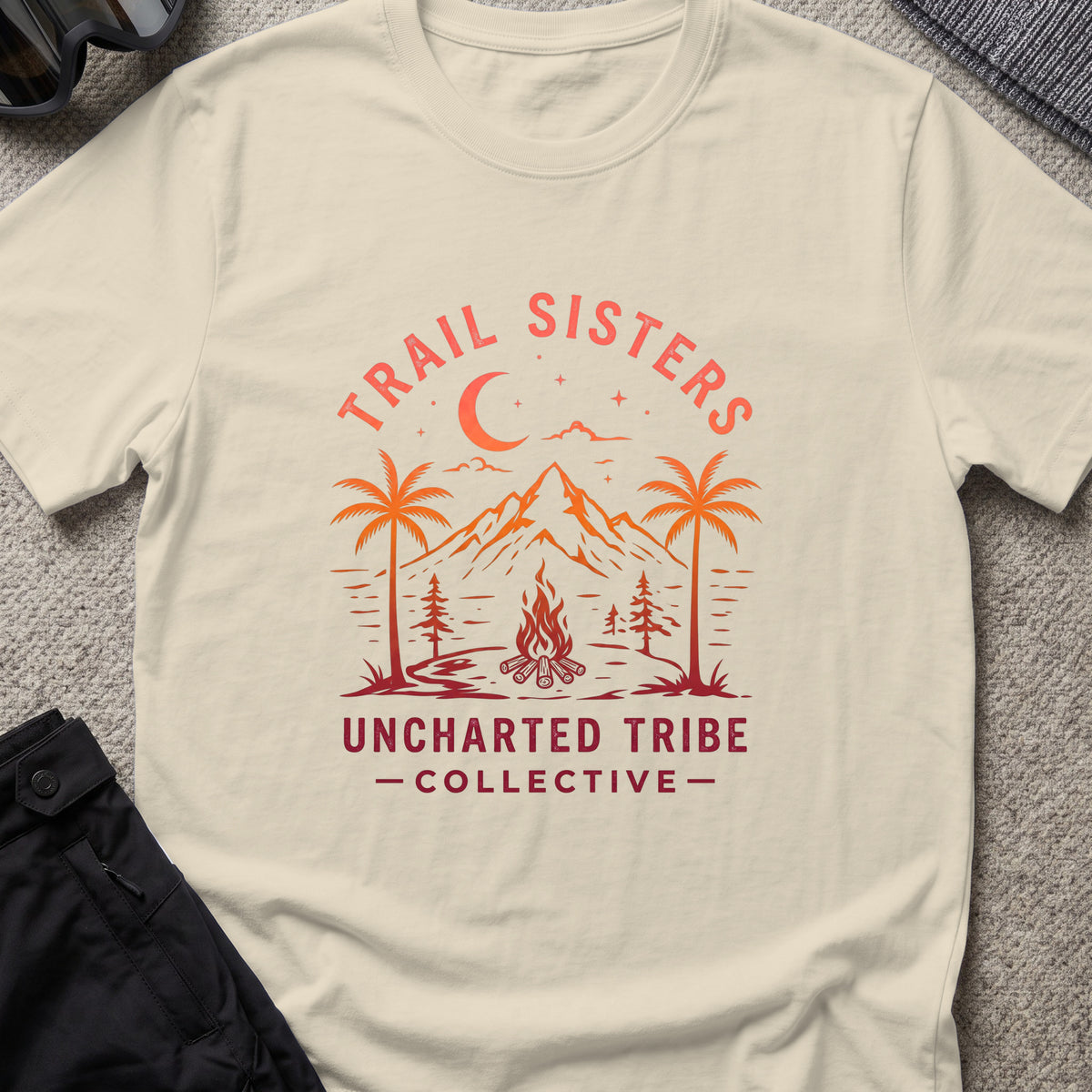 Trail Sisters T-Shirt in Sand, front view.