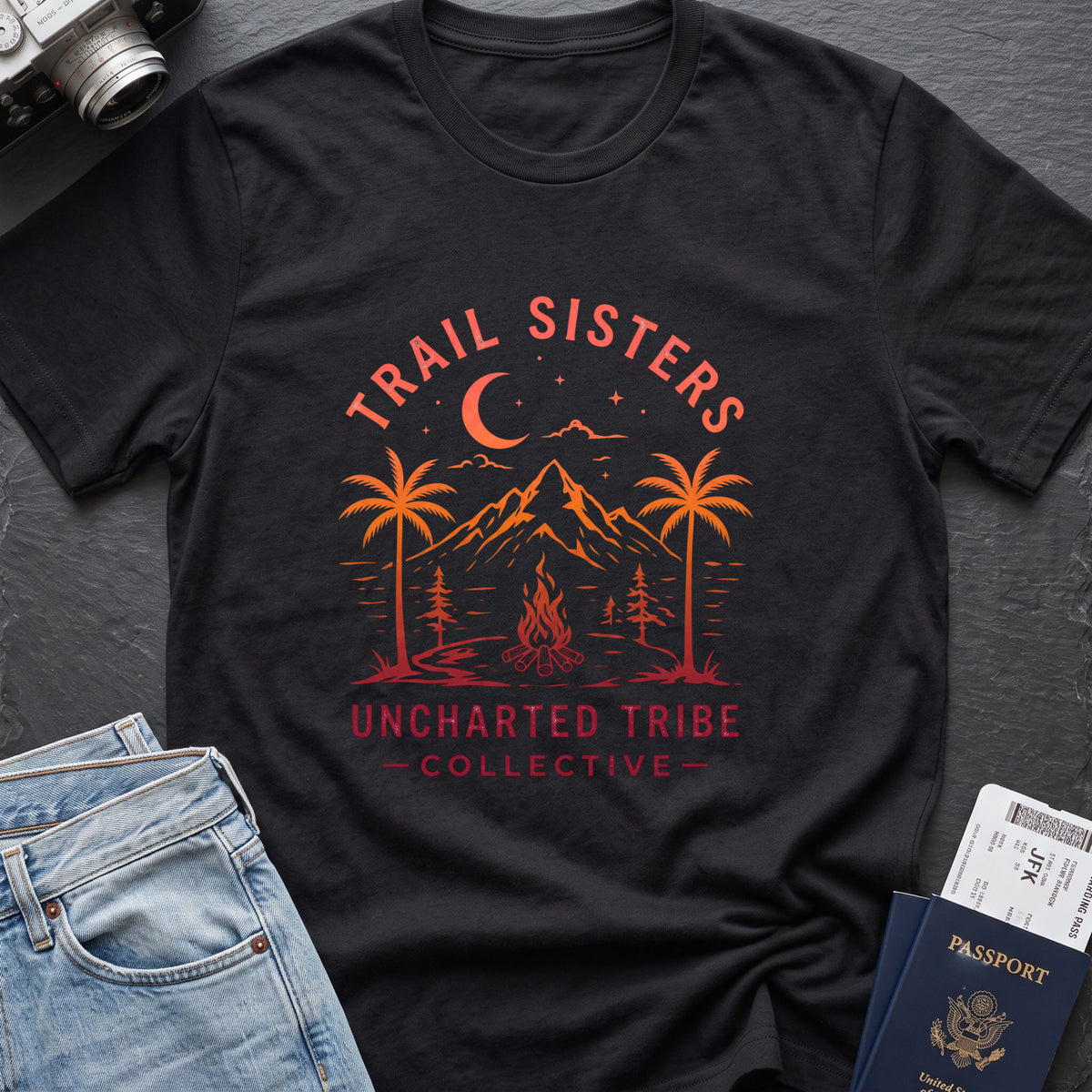 Trail Sisters T-Shirt in Black, front view.