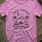 Trail Sisters T-Shirt in Heather Radiant Orchid, front view.