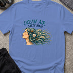 Ocean Air Salty Hair T-Shirt in Iris, front view.