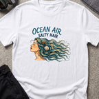 Ocean Air Salty Hair T-Shirt in White, front view.