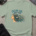 Ocean Air Salty Hair T-Shirt in Sage, front view.