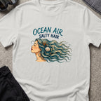 Ocean Air Salty Hair T-Shirt in Ice Grey, front view.