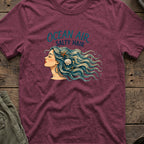 Ocean Air Salty Hair T-Shirt in Heather Maroon, front view.