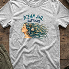 Ocean Air Salty Hair T-Shirt in Sport Grey, front view.