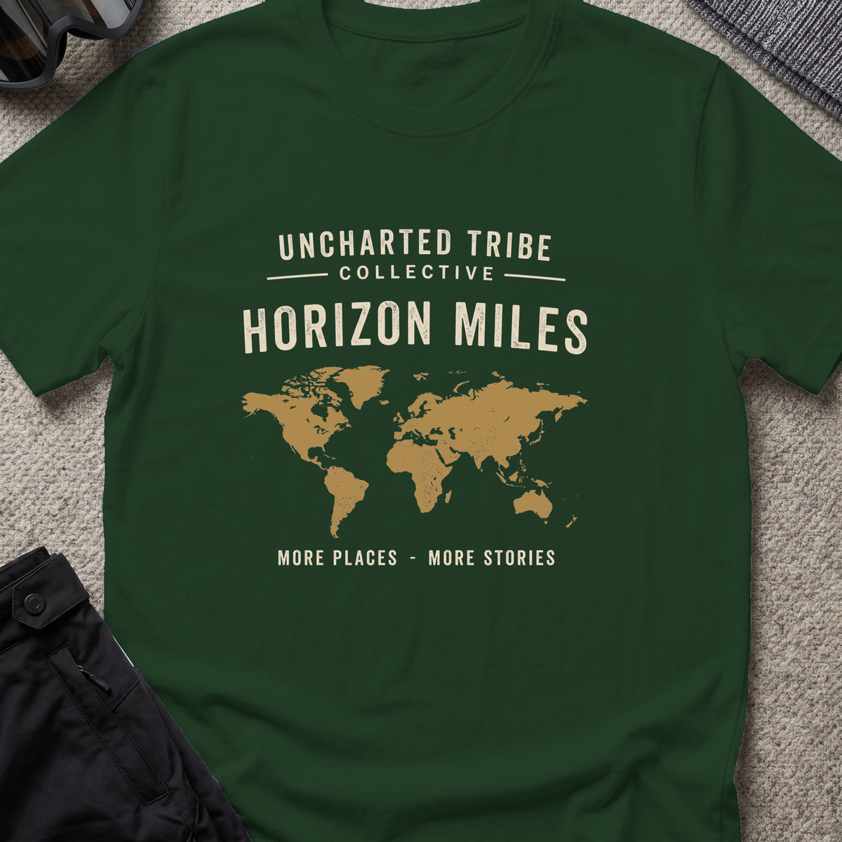 Horizon Miles T-Shirt in Forest Green, front view.
