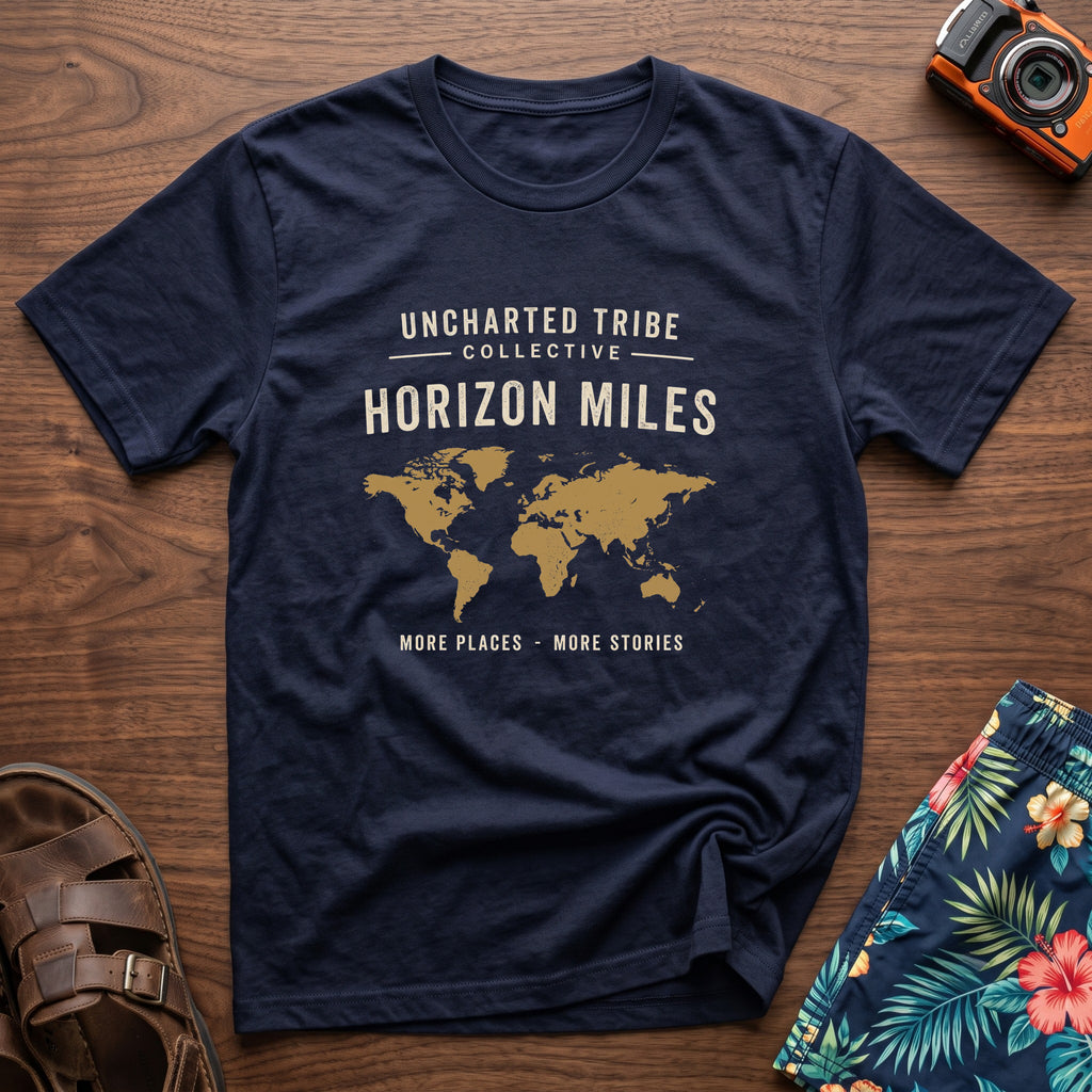 Horizon Miles T-Shirt in Navy, front view.