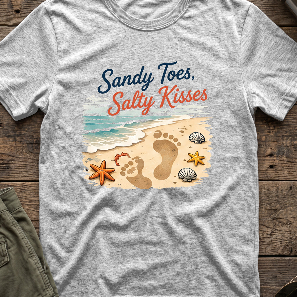 Sandy Toes Salty Kisses T-Shirt in Sport Grey, front view.