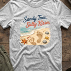Sandy Toes Salty Kisses T-Shirt in Sport Grey, front view.