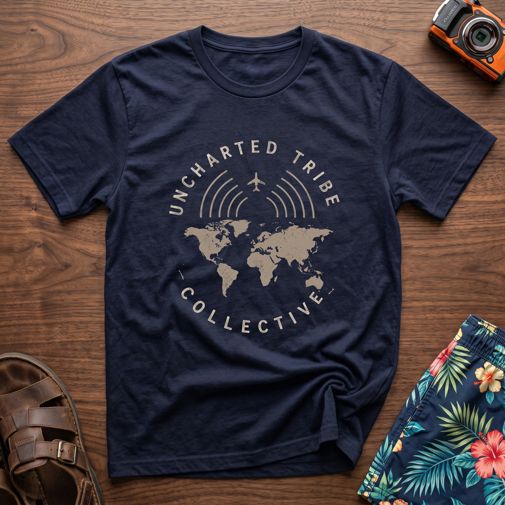 Uncharted Tribe Collective Global T-Shirt in Navy, front view.